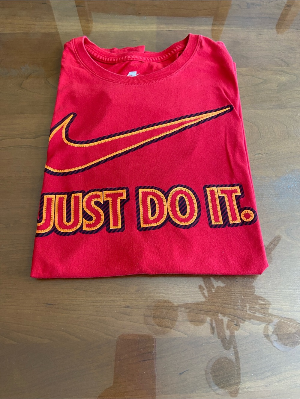 Nike Red 'Just Do It.' Short Sleeve Tee with Orange Accent